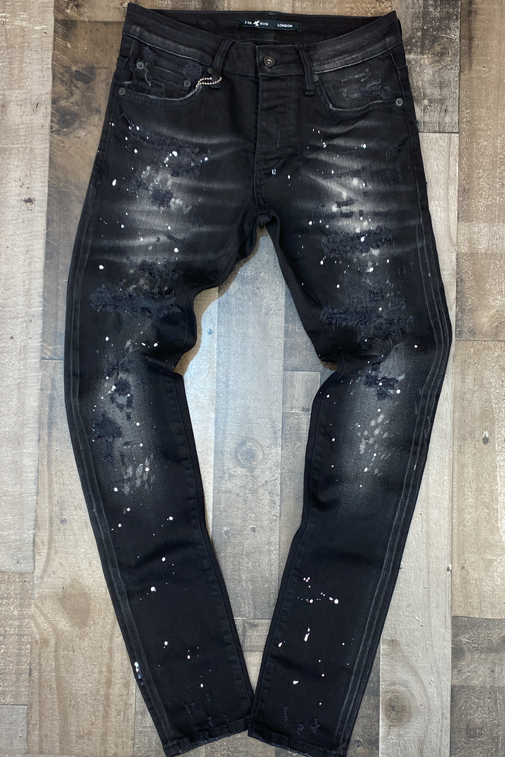 7th hvn- paint splattered jeans (black)