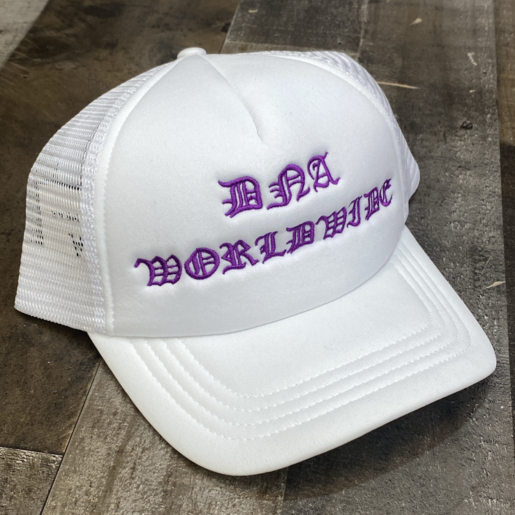 Dna Premium Wear - old english writing foam trucker hat (white/purple)