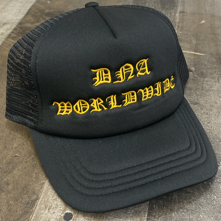 Dna Premium Wear - old english writing foam trucker hat (black/yellow)