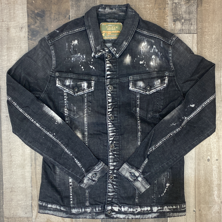 7th hvn-  splattered jean jacket (black)
