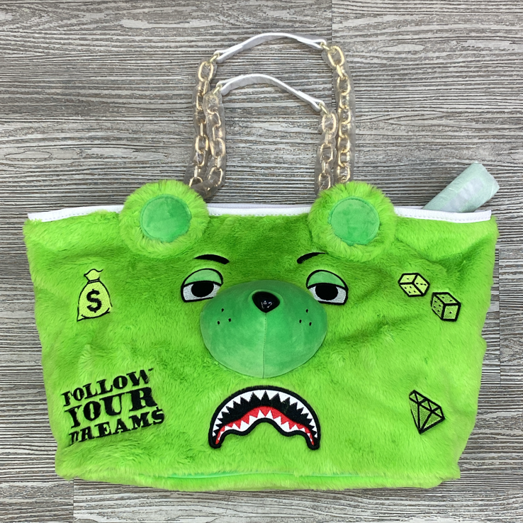 SprayGround- plush money bear tote (green)