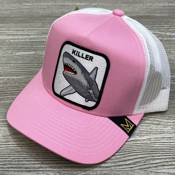 MV Dad Hats- killer fish trucker hat (pink/white)
