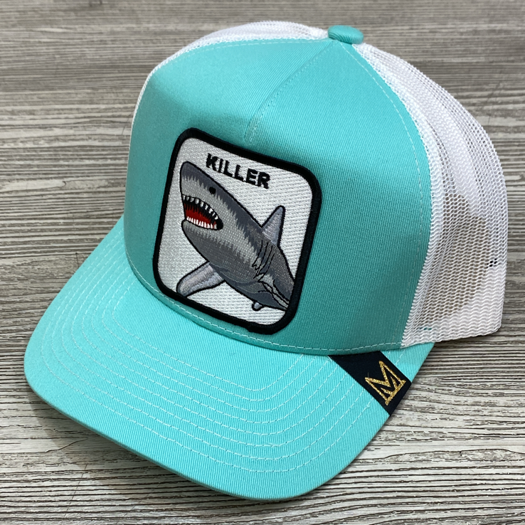 MV Dad Hats- killer fish trucker hat (teal/white)