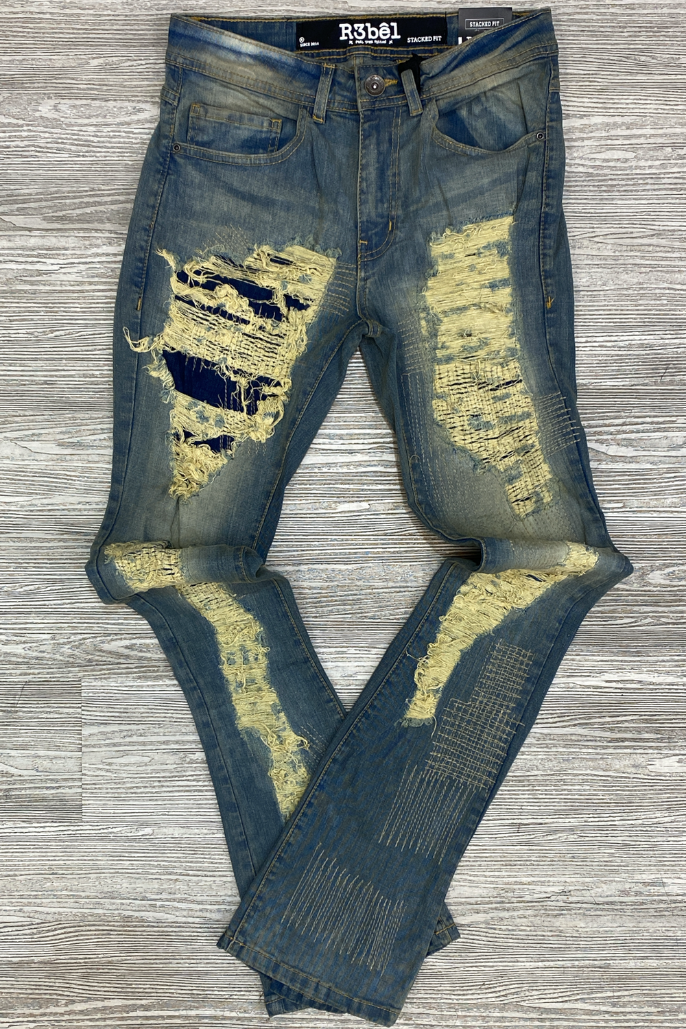 Rebel minds-rebel ripped & repaired stacked jeans