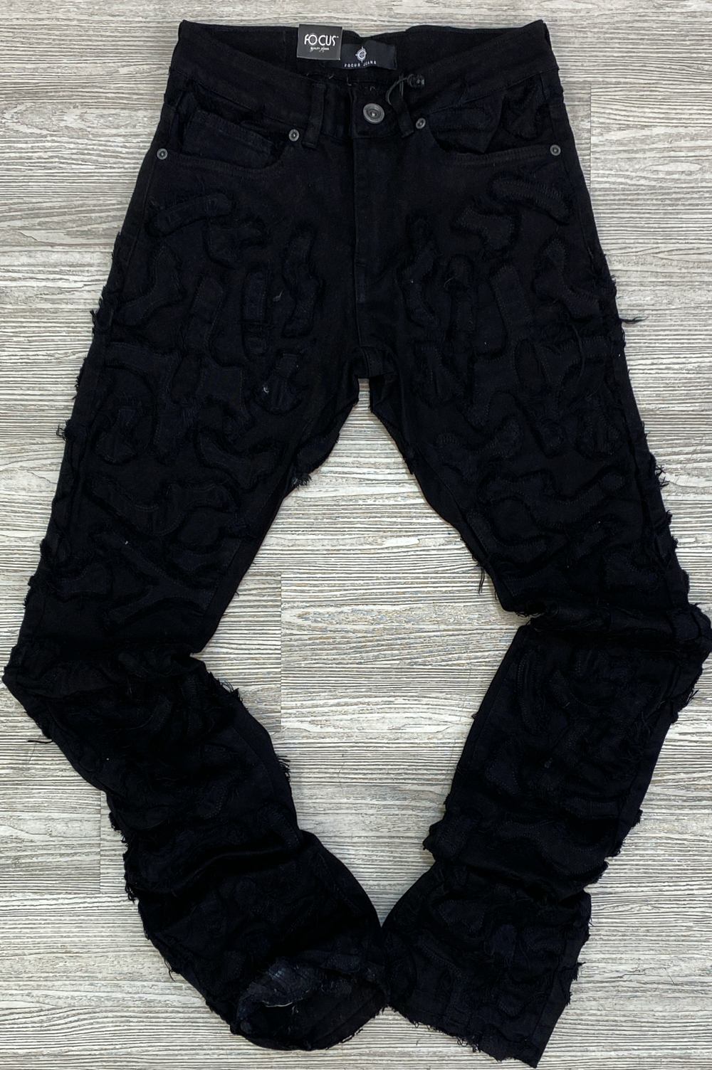 Focus- rip & stitch stacked jeans (black)