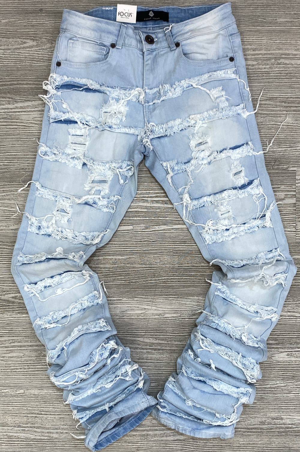 Focus- ripped stacked denim jeans (light blue)