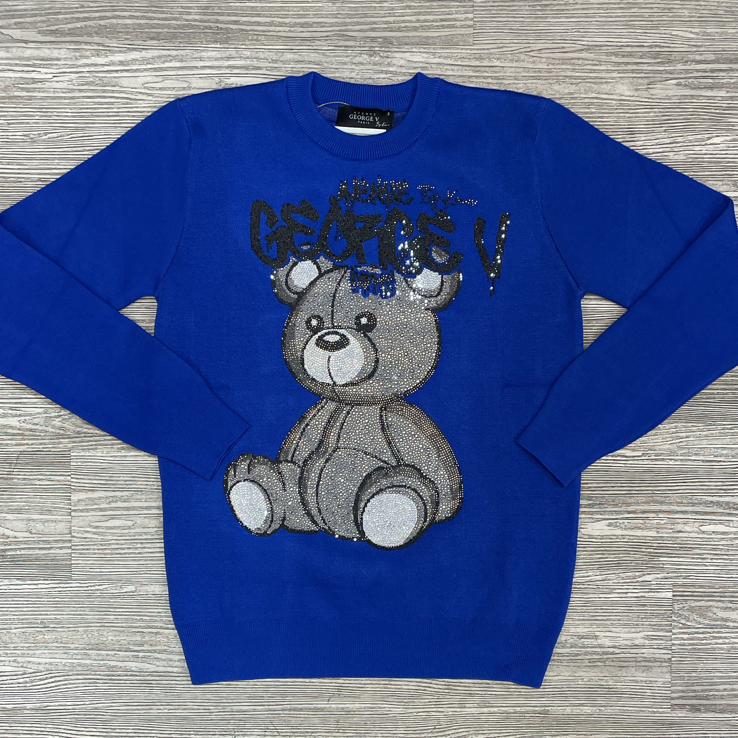 George V- studded teddy bear sweater (blue)