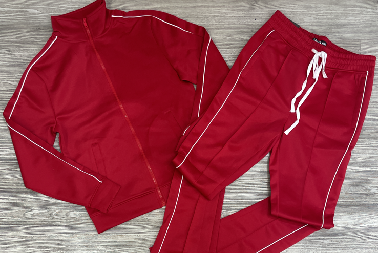 Rebel minds -Piping stacked track suit set(red)