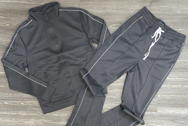 Rebel minds -Piping stacked track suit set(grey)