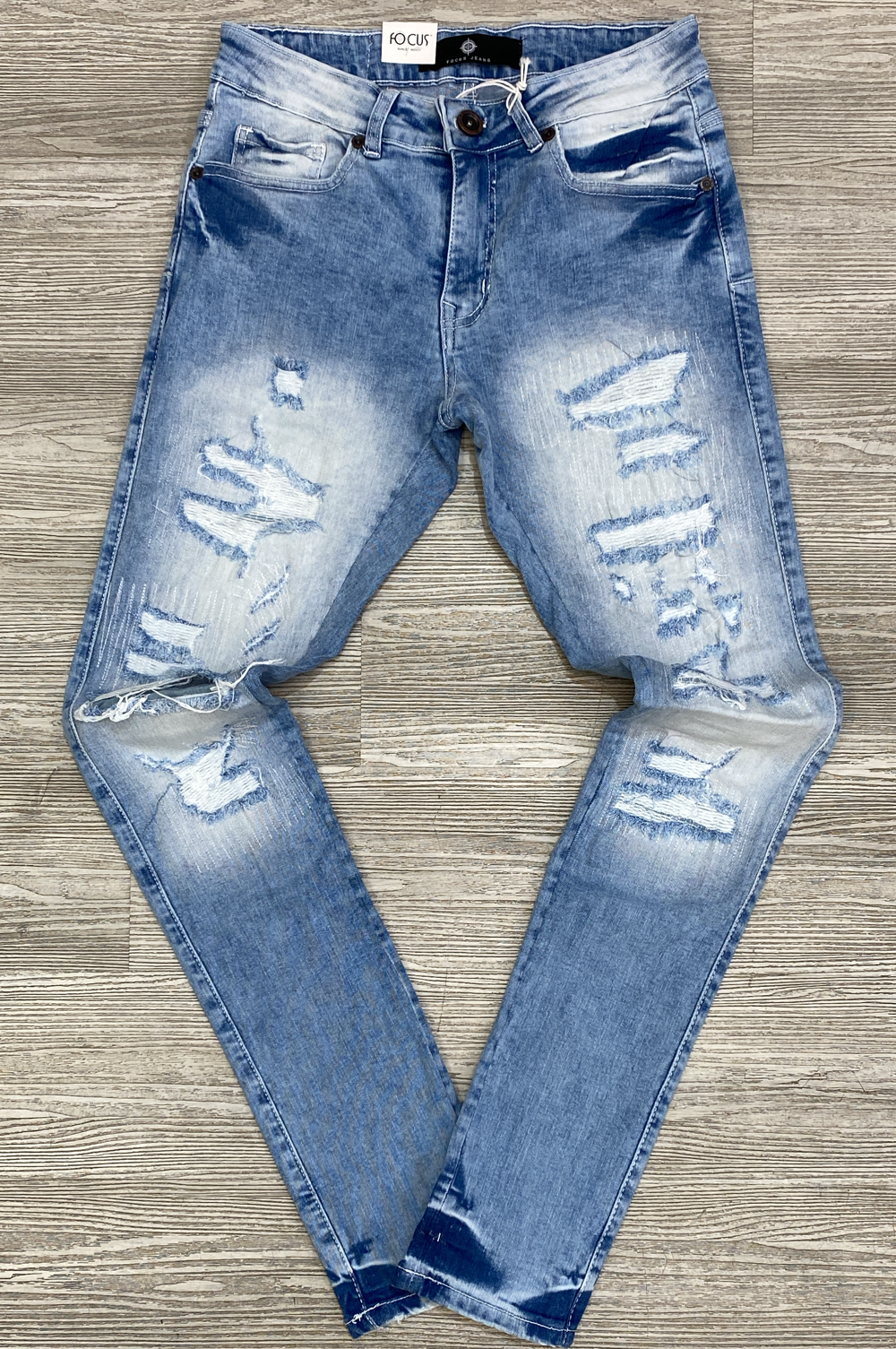 Focus- distressed R&R denim jeans (Lt wash)