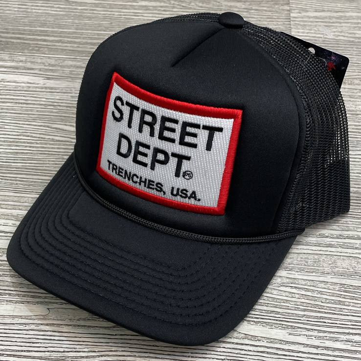 Planet of the grapes- street dept trucker hat (black/red)