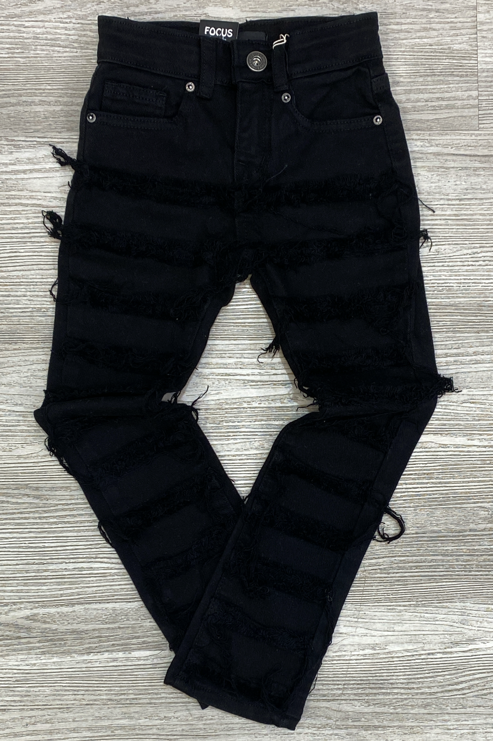 Focus- ripped stack denim jeans (black)(kids)