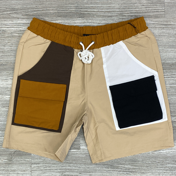 Motive Denim- color block utility nylon shorts (khaki)