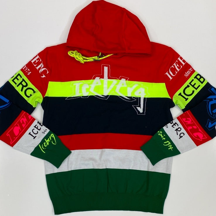 Iceberg- multi color hooded sweater w multiple iceberg logos