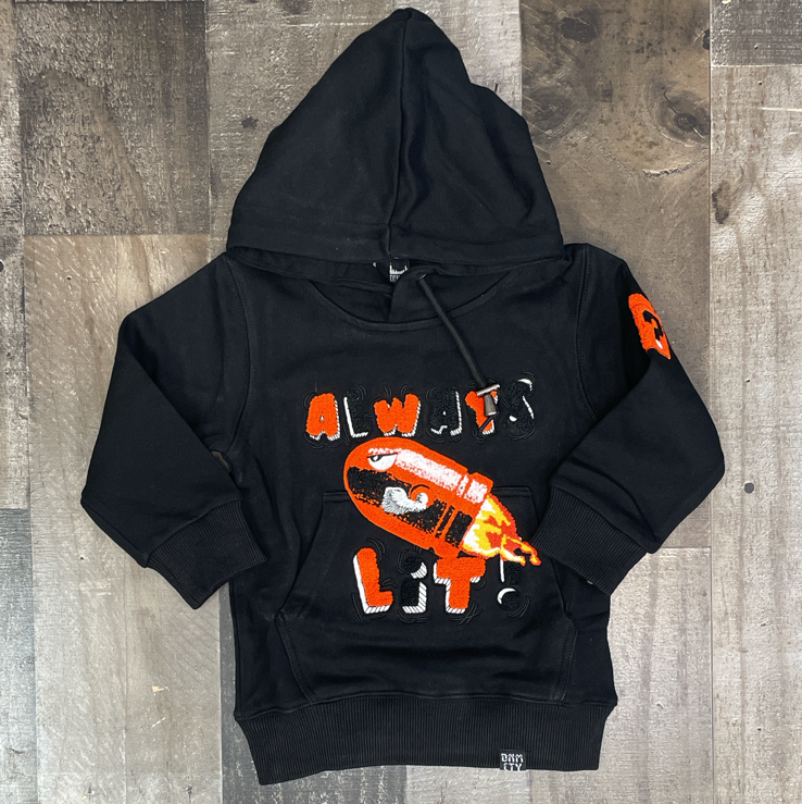 DENIMiCITY- always lit hoodie (black/orange) (kids)