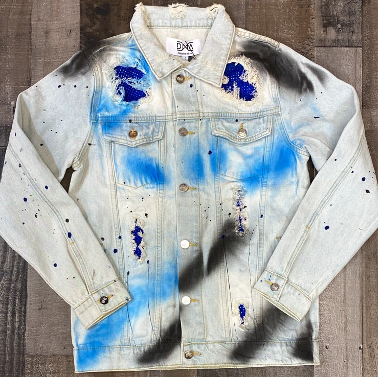 Dna Premium Wear- studded color patch jean jacket ( light blue/blue)