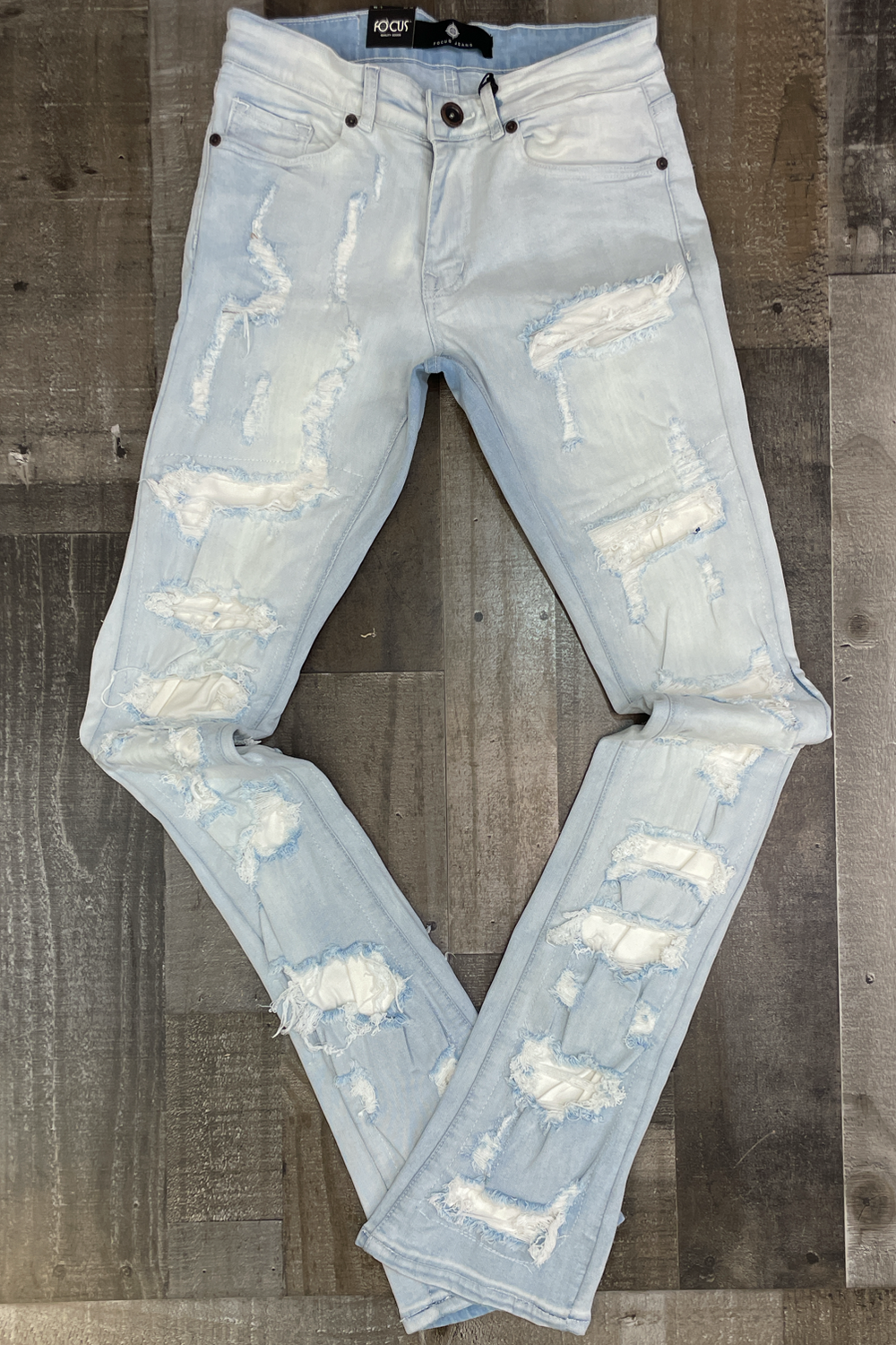 Focus- heavy distressed stacked denim jeans (L.T. Wash)