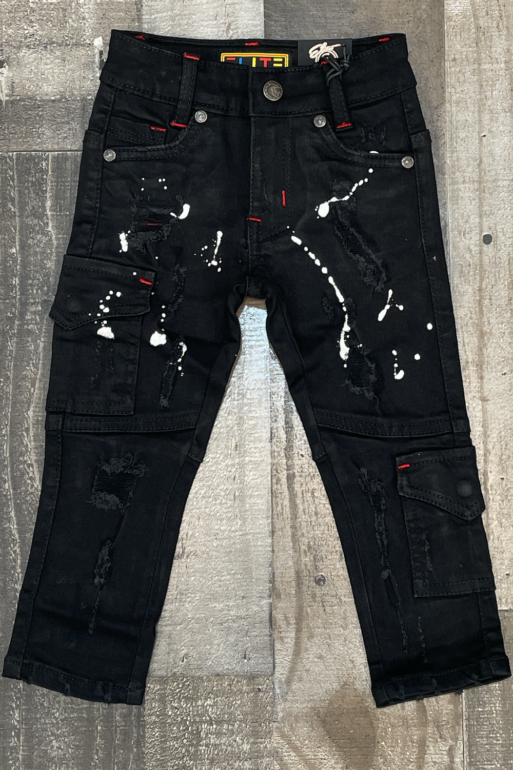 Elite- cargo w/ splattered paint jeans (kids)