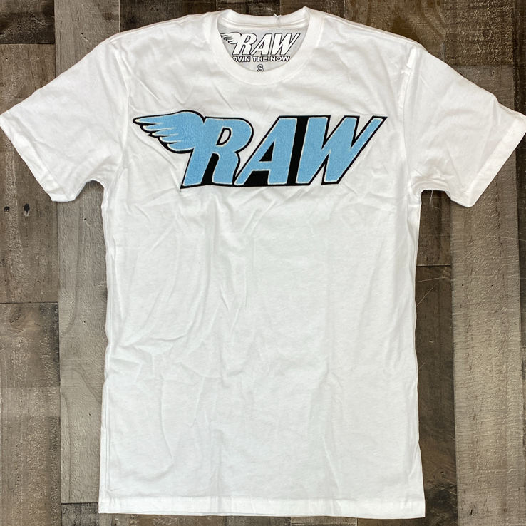 Rawyalty-raw chenille patch ss tee (white/light blue)