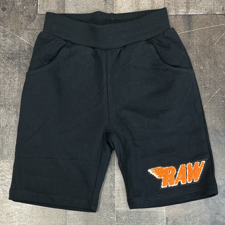 Rawyalty- raw chenille patch shorts (black/orange) (kids)