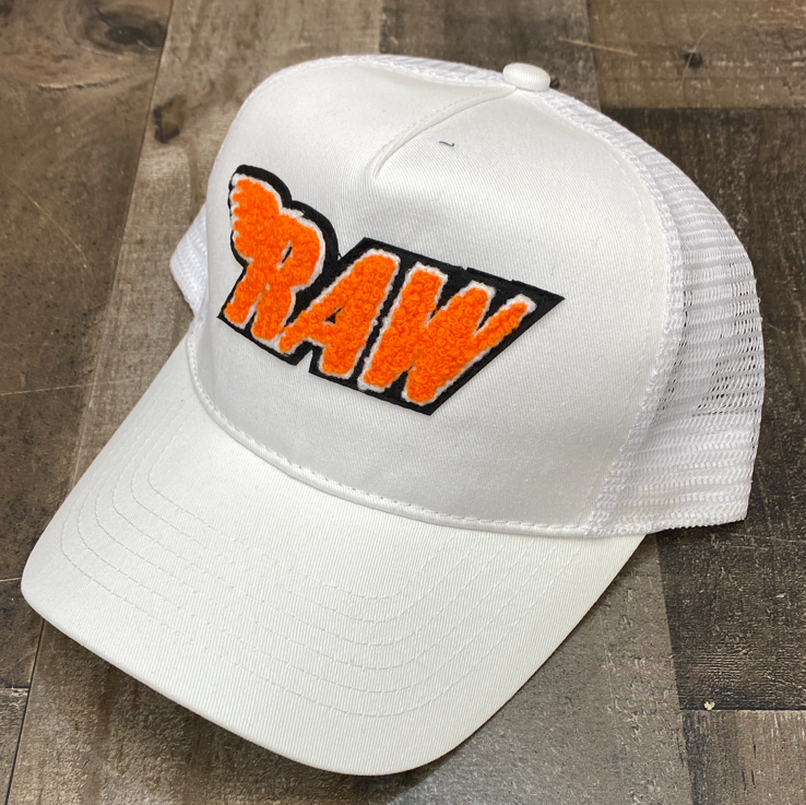 Rawyalty- raw chenille patch hat (white/orange)