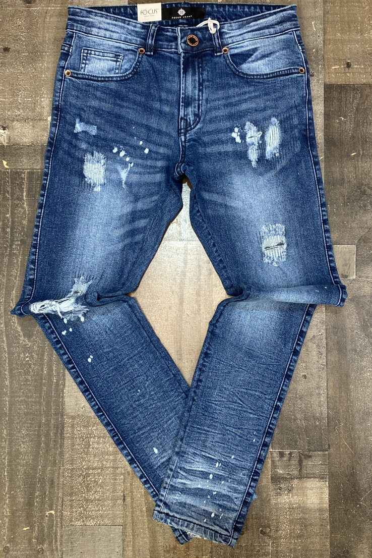 Focus - stitch emb denim jeans (mid blue)