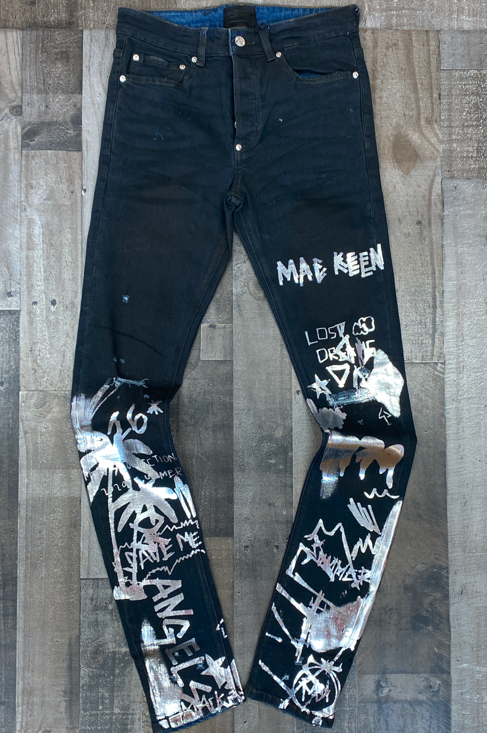 Mackeen- Aaron metallic silver printed jeans