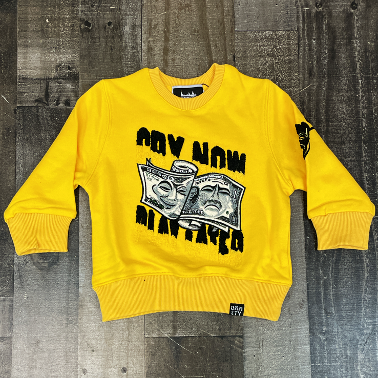 DENIMiCITY- cry now play later crewneck (yellow) kids