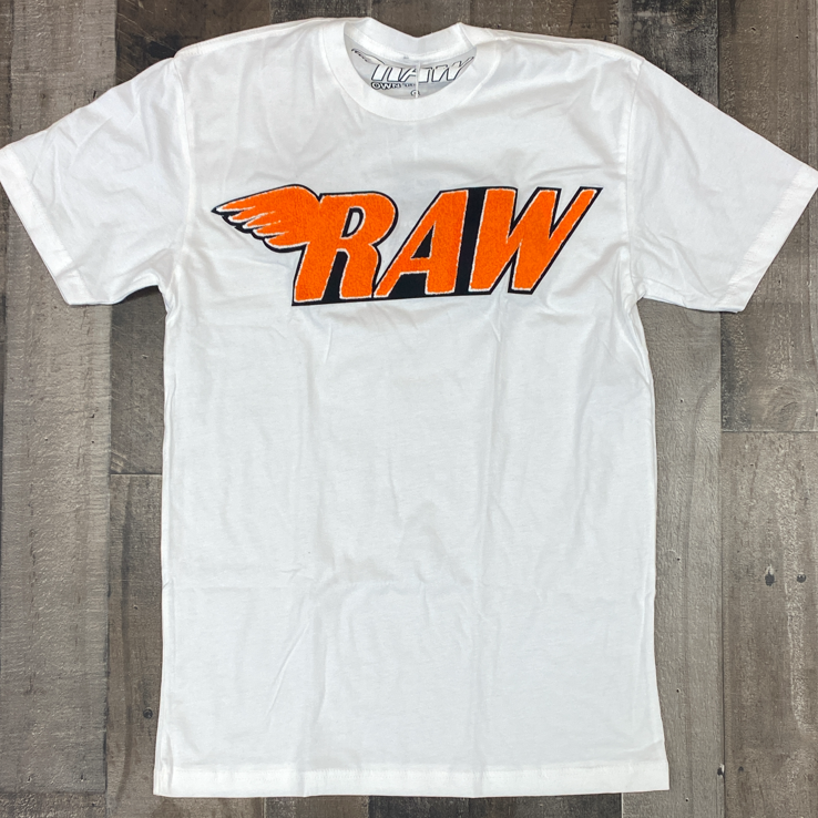 Rawyalty- raw chenille patch ss tee(white/orange)