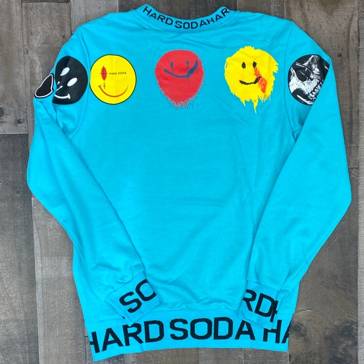 
                  
                    Hard Soda- smiley Face crewneck (sky blue)
                  
                