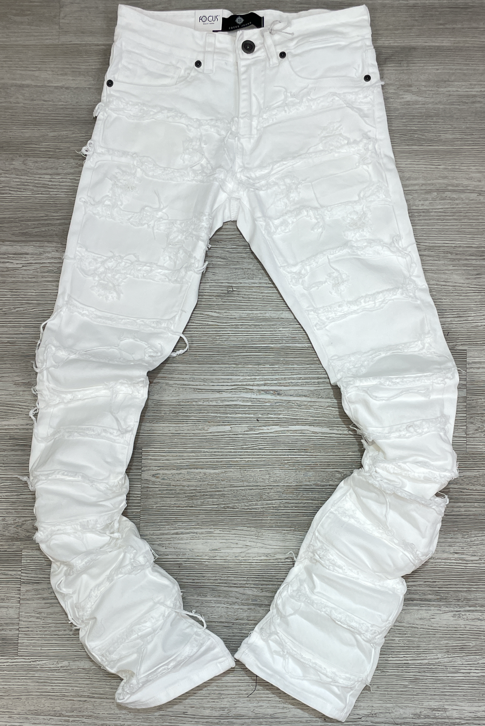 Focus- ripped stacked denim jeans (white)