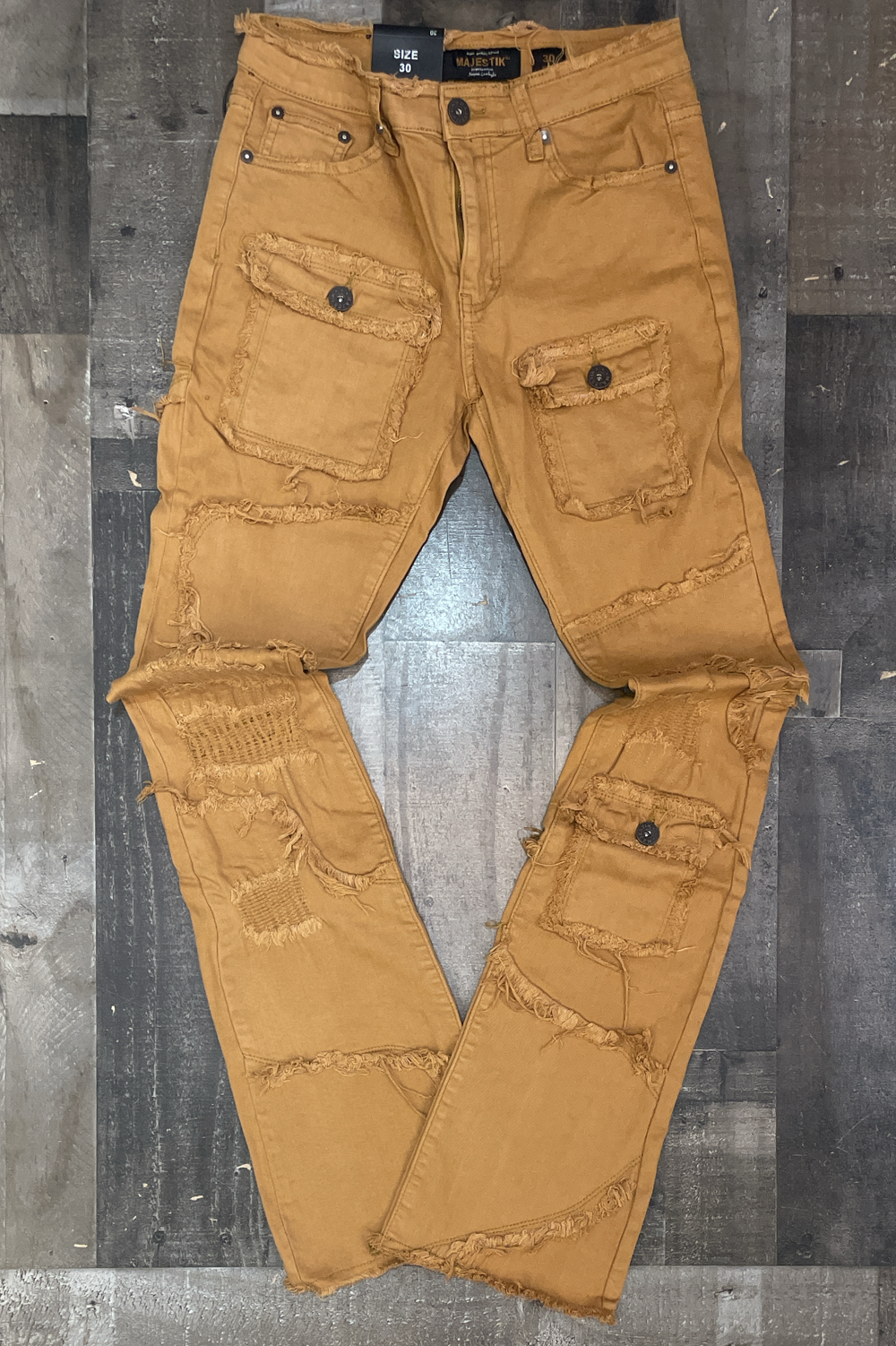 Majestik- Oversized pocket stacked denim jeans(timber)