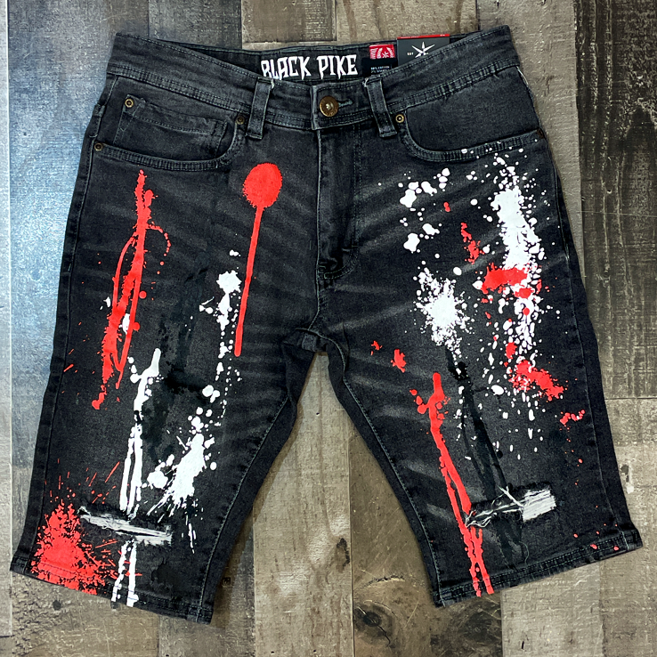Black pike- paint splatter denim shorts