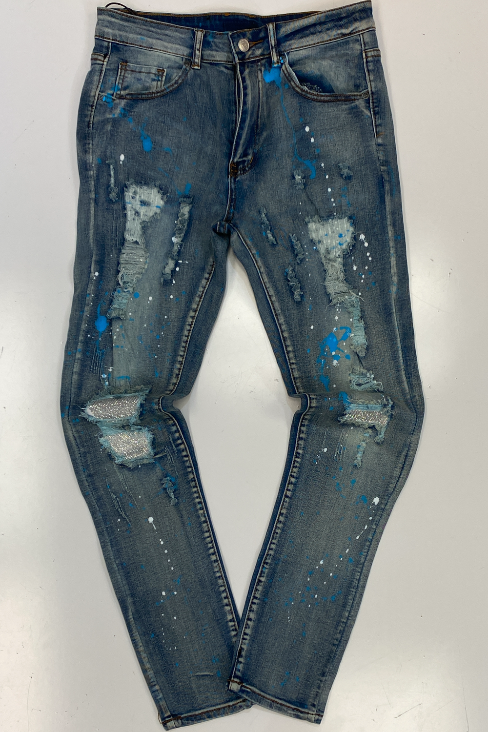 Rawyalty- paint splattered studded knee denim jeans