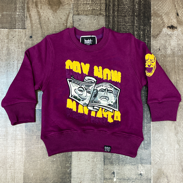 DENIMiCITY- cry now play later crewneck (purple) kids