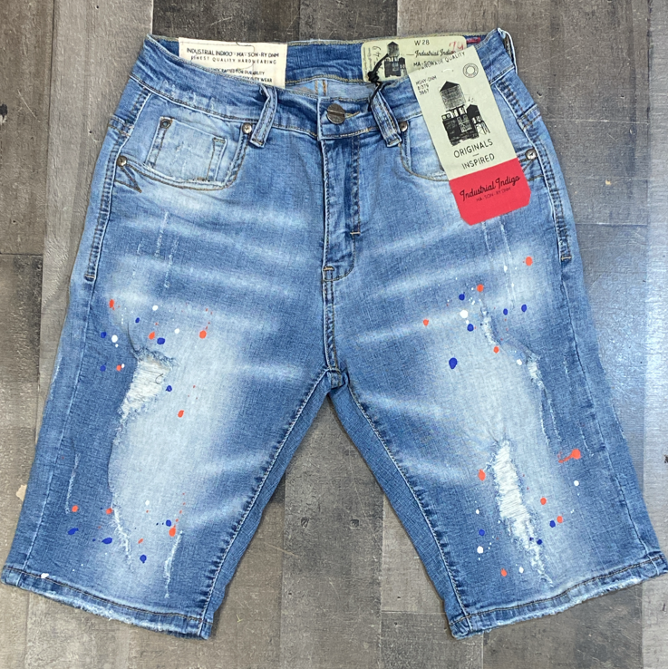 Industrial Indigo- paint splattered denim shorts