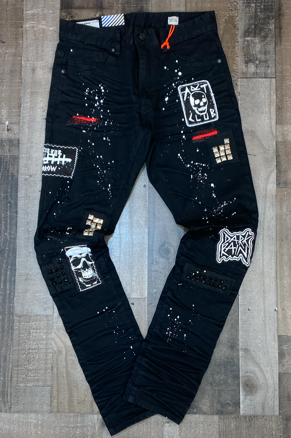 Faded Black Zipper Jeans with Rips