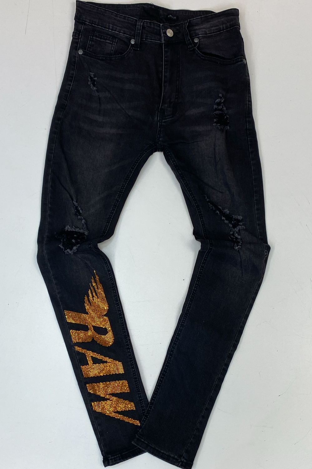 Rawyalty- studded raw denim jeans (black)