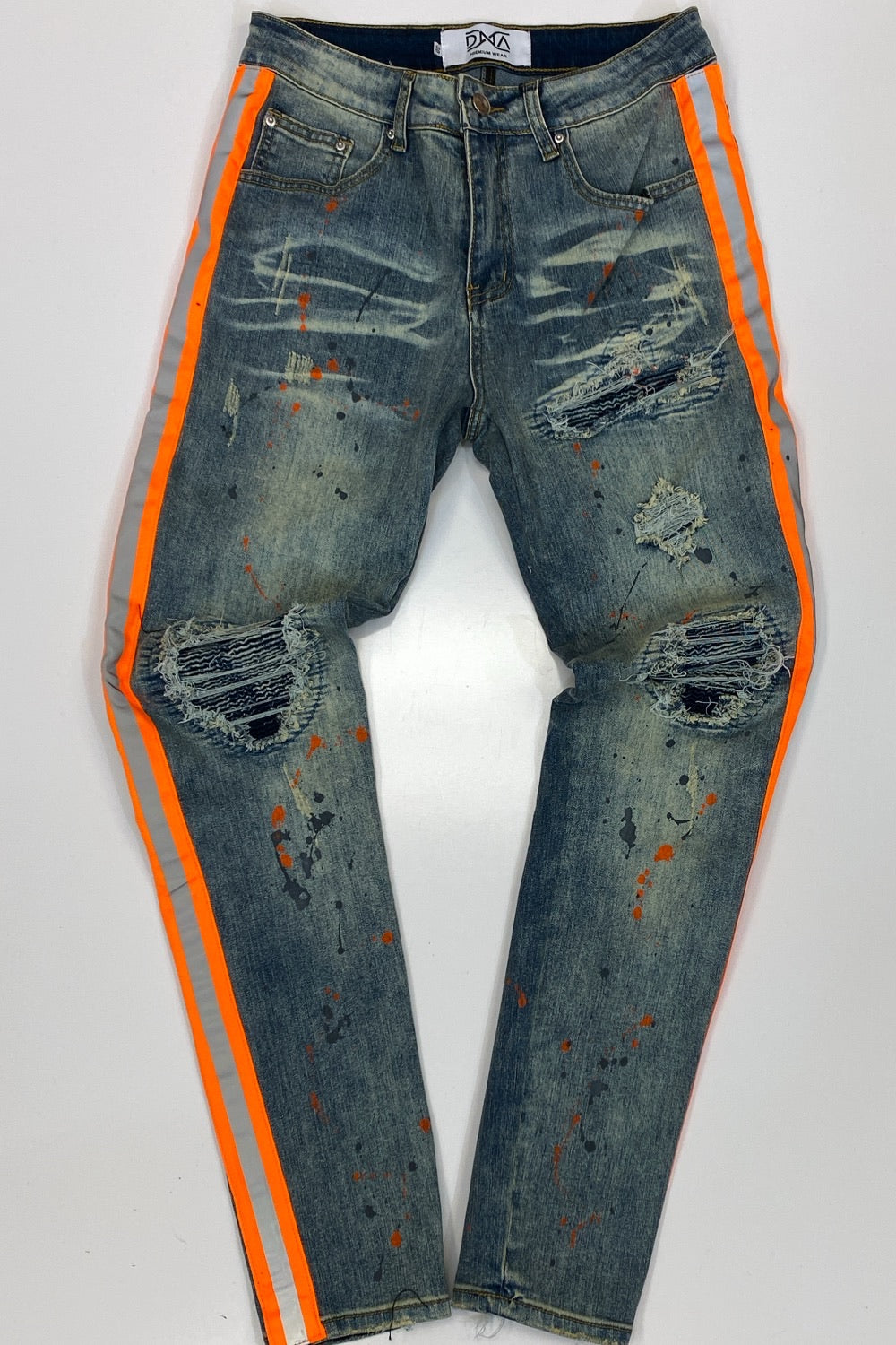 Dna Premium Wear- paint splattered reflective stripe jeans