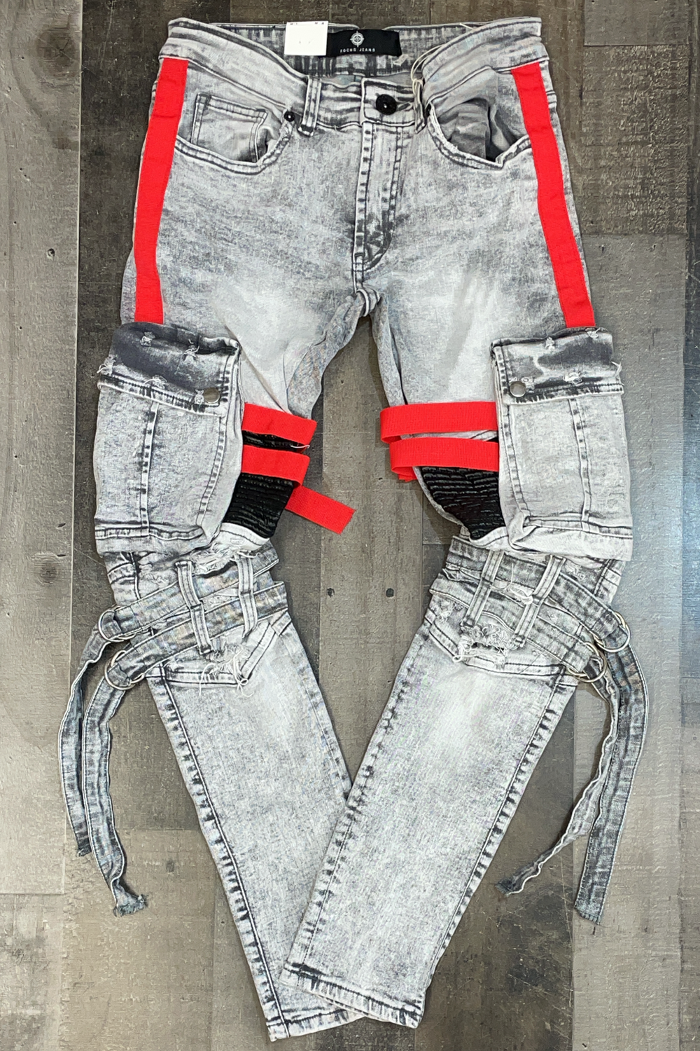 Focus- moto cargo jeans w/straps (lt grey)