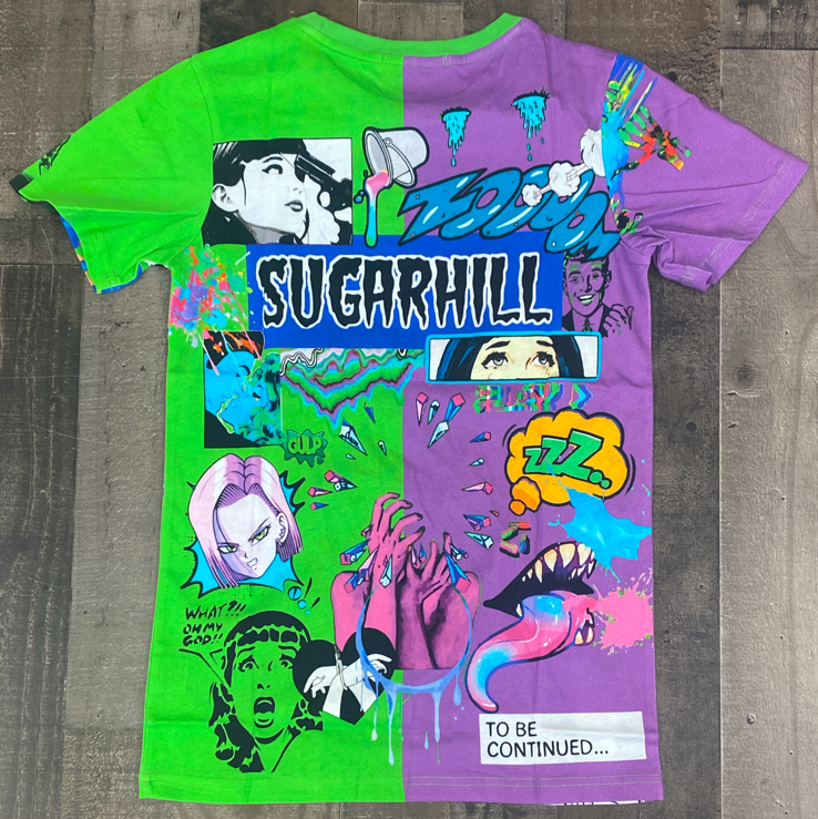 
                  
                    Sugarhill- split psycho ss tee (purple/green)
                  
                