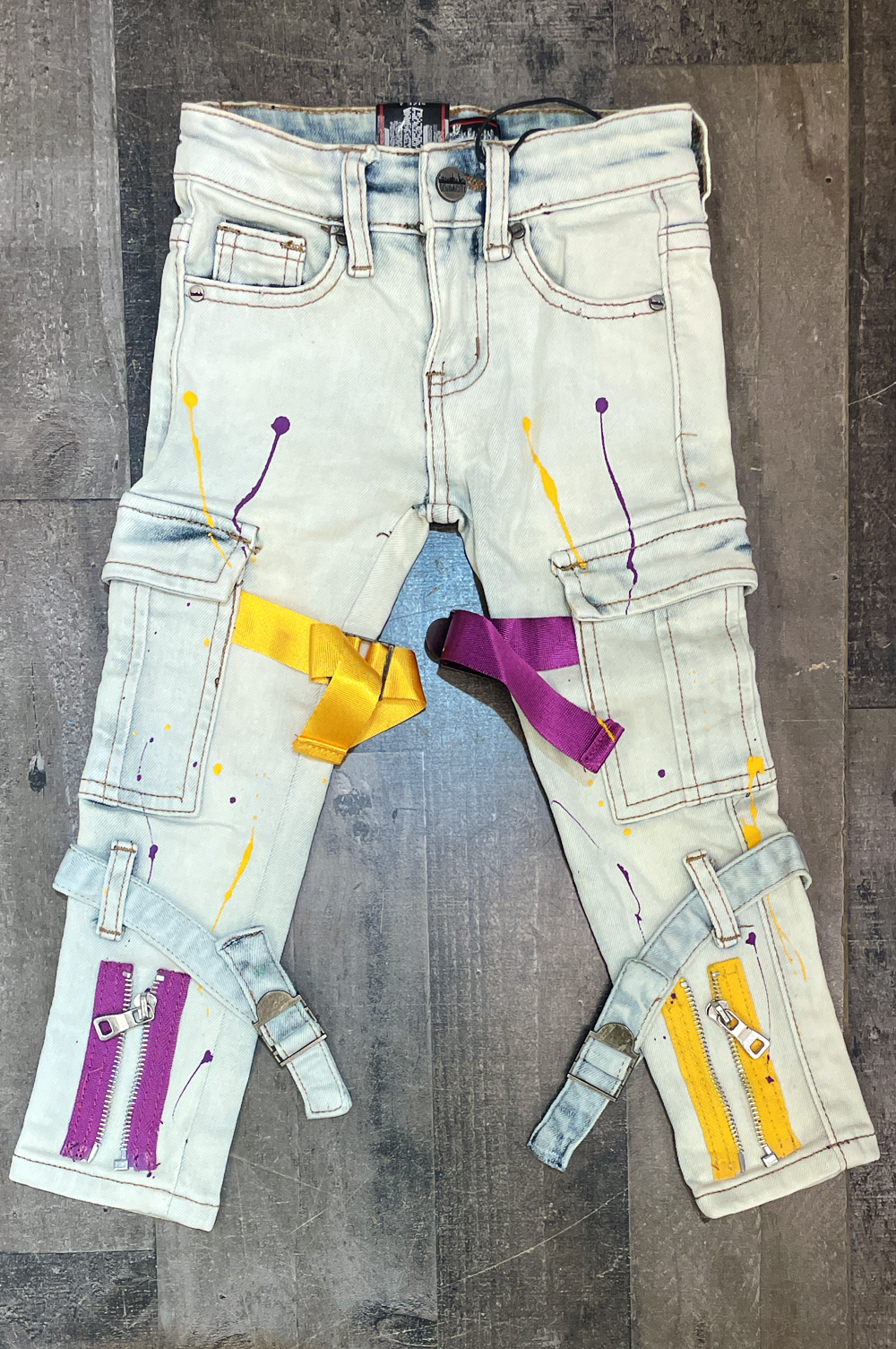 DENIMiCITY-  tactical denim jeans yellow/ purple straps (kids)