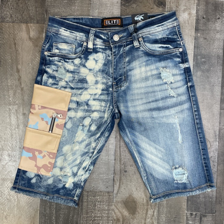Elite- camo patch denim shorts (blue)