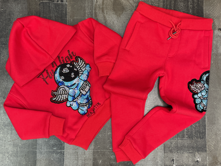Majestik- kids rhine stone baby astro sweatsuit (red)