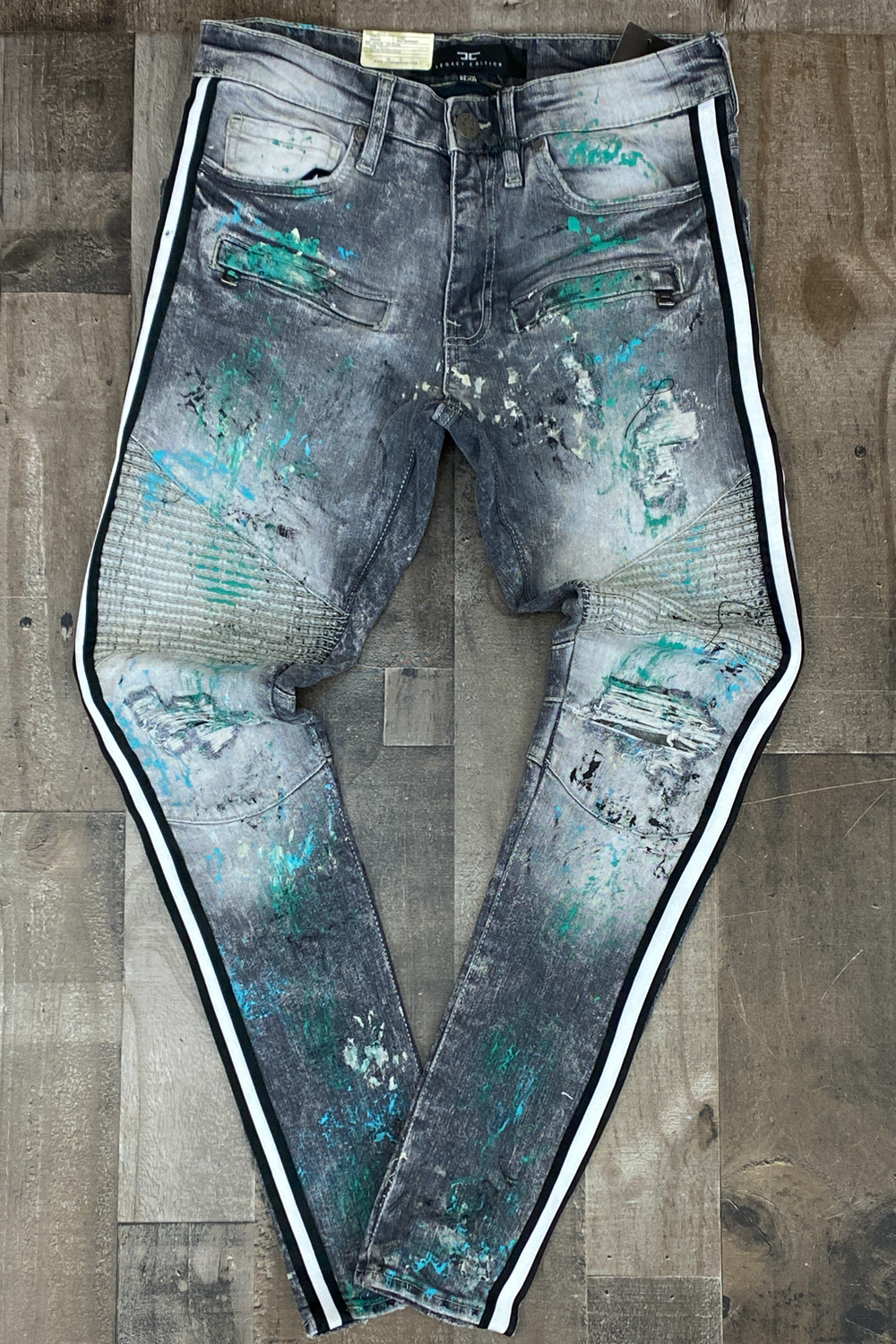 Jordan Craig- painted moto denim jeans with side stripe