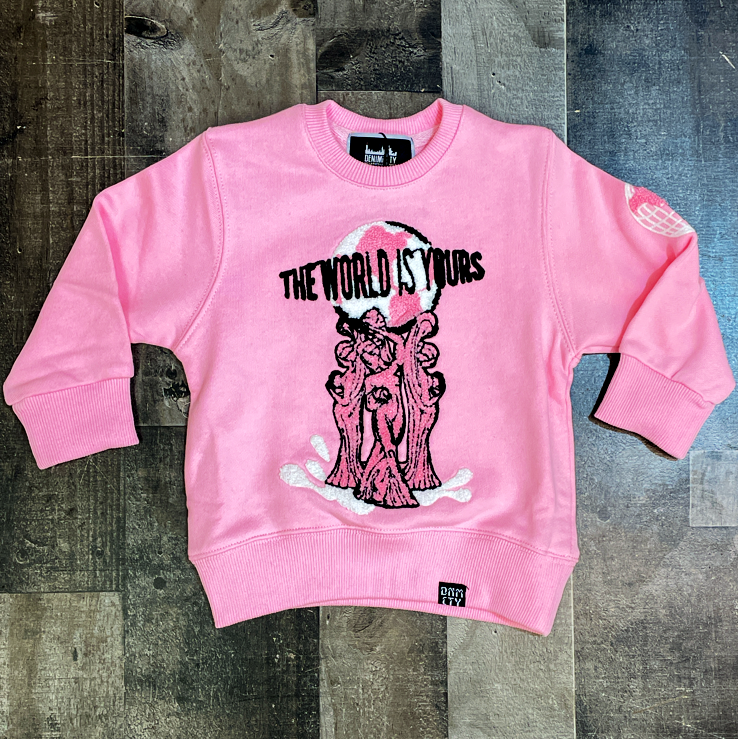 DENIMiCITY- the world is yours crewneck (pink/white) kids