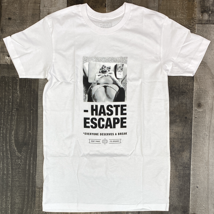 Haste Escape- everyone deserves a break ss tee (white)