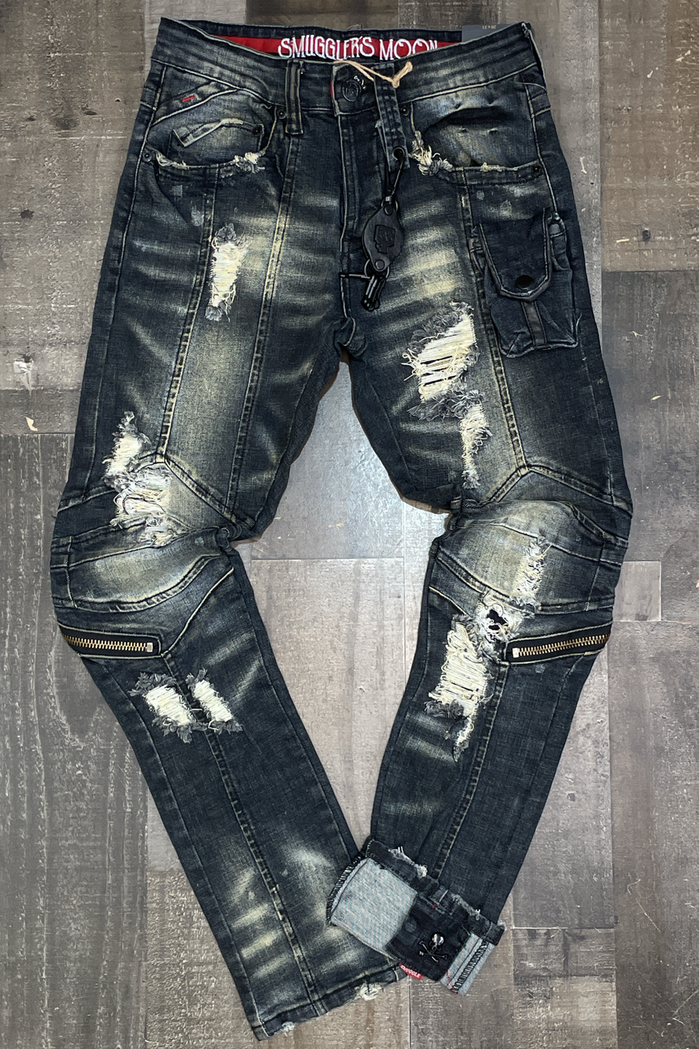Smugglers- fashion jeans w/one pocket & shreds