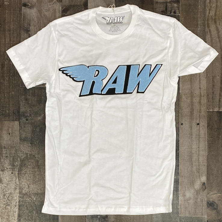 Rawyalty- raw chenille patch ss tee (white/lt blue)