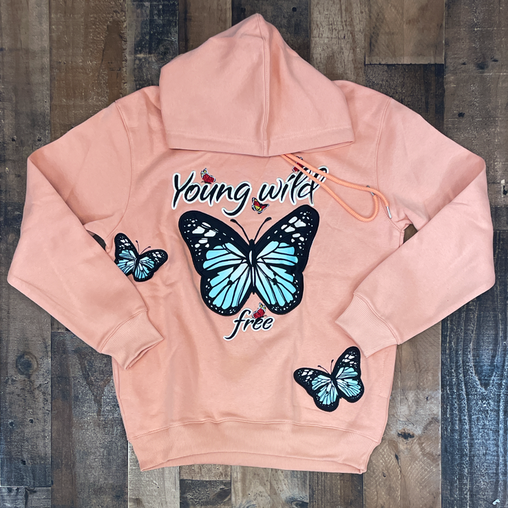 Focus- young wild and free butterfly hoodie (peach)